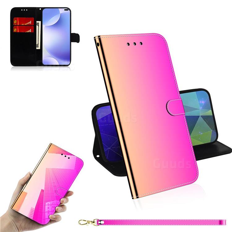 Shining Mirror Like Surface Leather Wallet Case for Xiaomi Redmi K30 - Rainbow Gradient