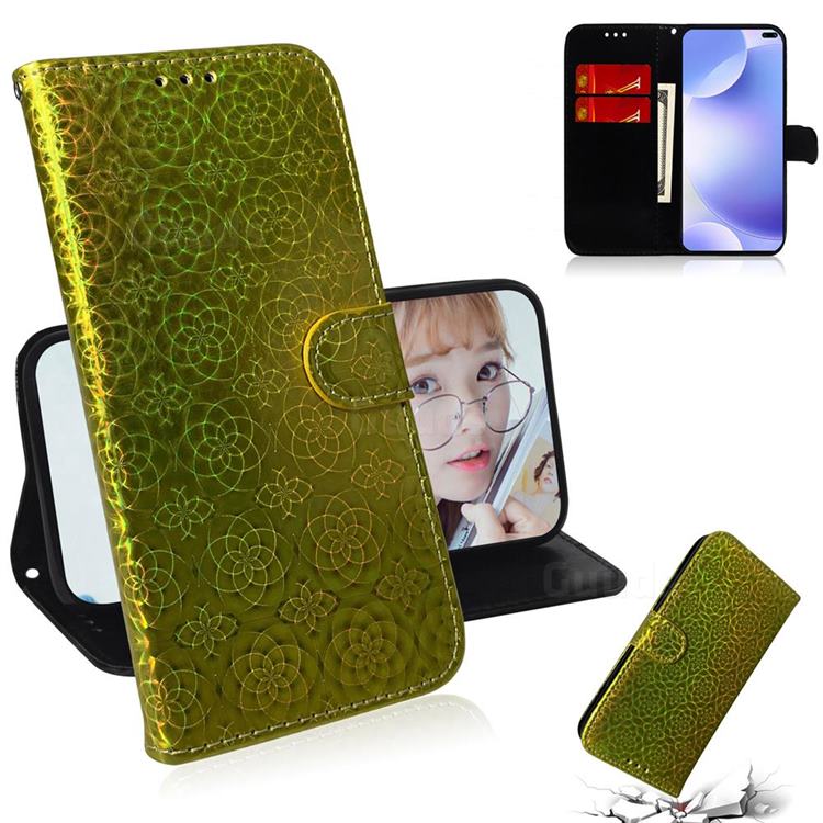 Laser Circle Shining Leather Wallet Phone Case for Xiaomi Redmi K30 - Golden