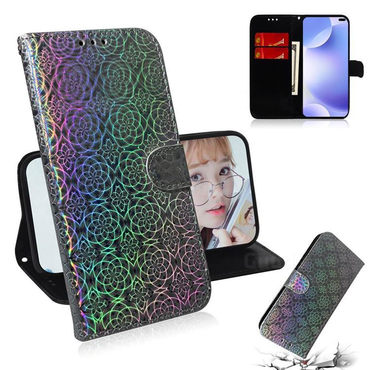 Laser Circle Shining Leather Wallet Phone Case for Xiaomi Redmi K30 - Silver