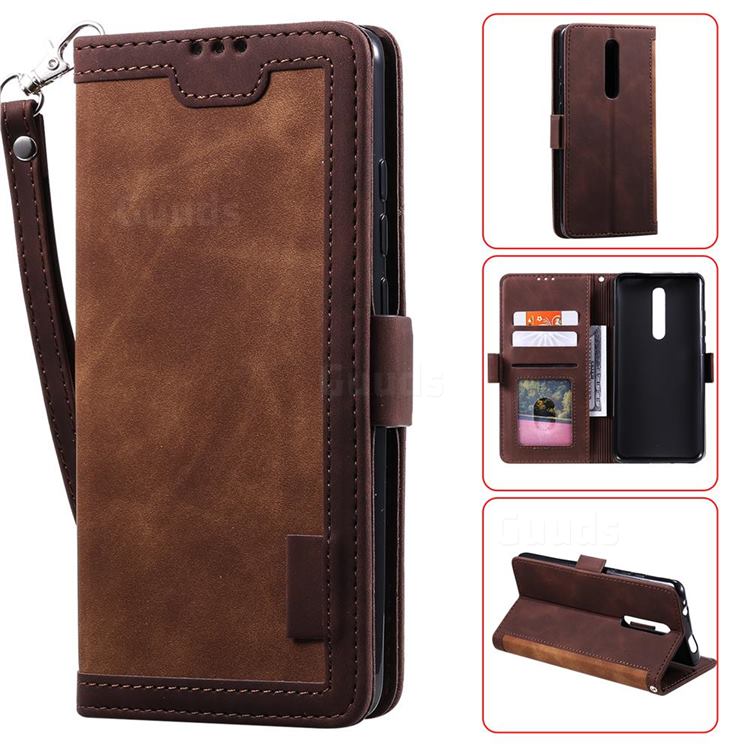 Luxury Retro Stitching Leather Wallet Phone Case for Xiaomi Redmi K30 - Dark Brown