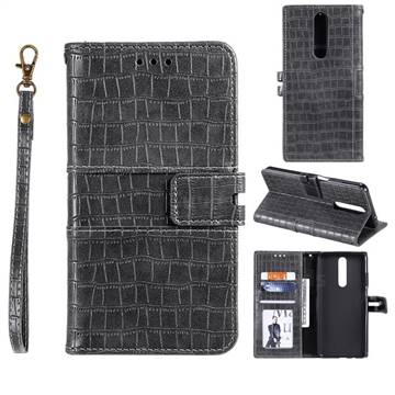 Luxury Crocodile Magnetic Leather Wallet Phone Case for Xiaomi Redmi K30 - Gray
