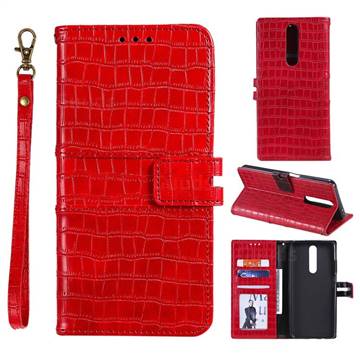 Luxury Crocodile Magnetic Leather Wallet Phone Case for Xiaomi Redmi K30 - Red