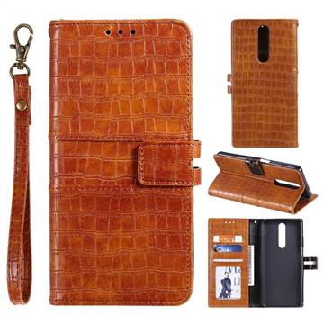 Luxury Crocodile Magnetic Leather Wallet Phone Case for Xiaomi Redmi K30 - Brown