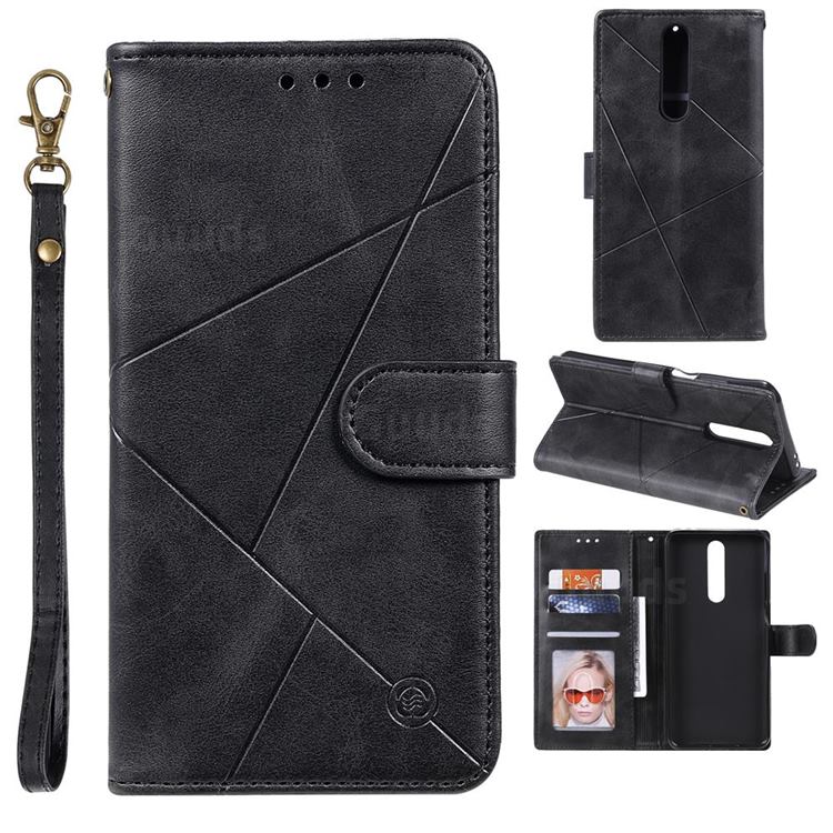 Embossing Geometric Leather Wallet Case for Xiaomi Redmi K30 - Black