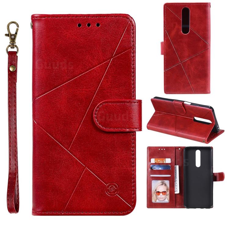 Embossing Geometric Leather Wallet Case for Xiaomi Redmi K30 - Red