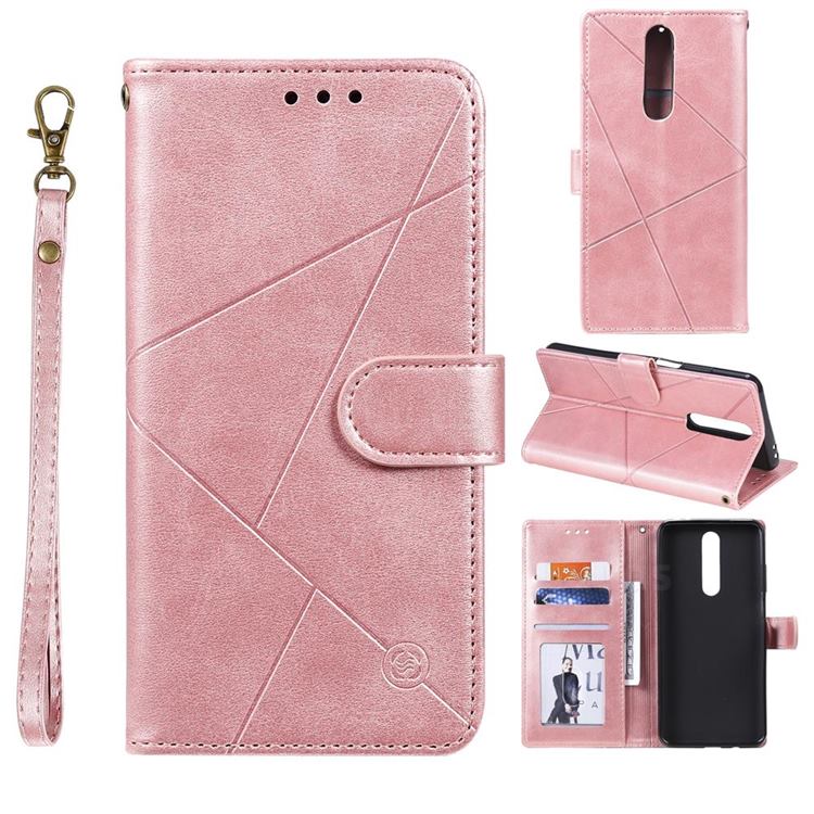 Embossing Geometric Leather Wallet Case for Xiaomi Redmi K30 - Rose Gold