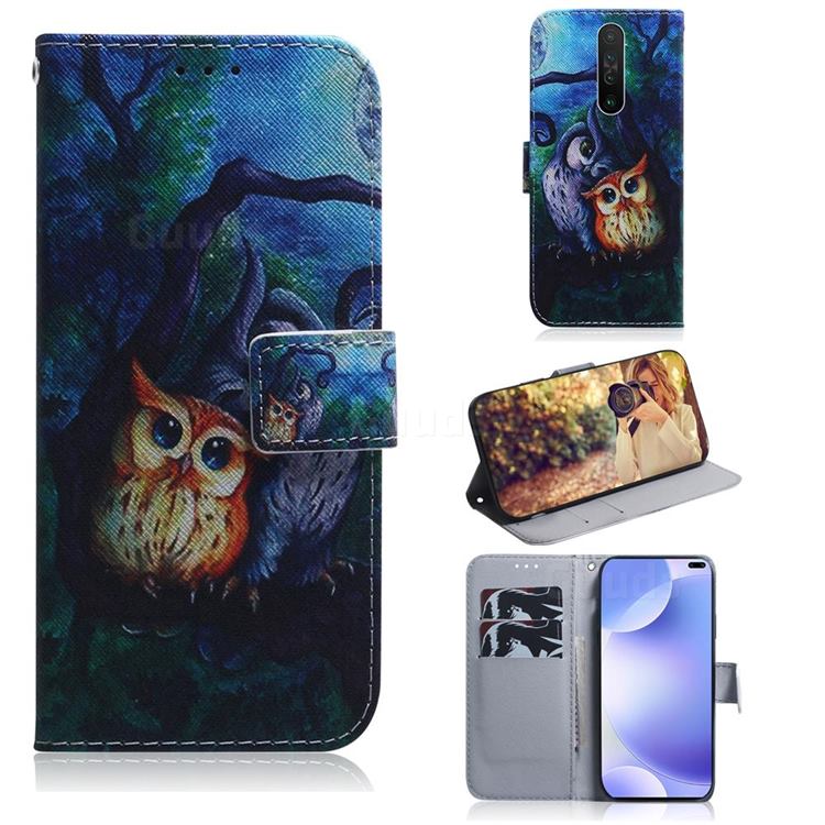 Oil Painting Owl PU Leather Wallet Case for Xiaomi Redmi K30
