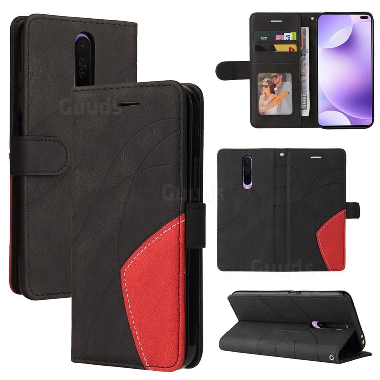 Luxury Two-color Stitching Leather Wallet Case Cover for Xiaomi Redmi K30 - Black