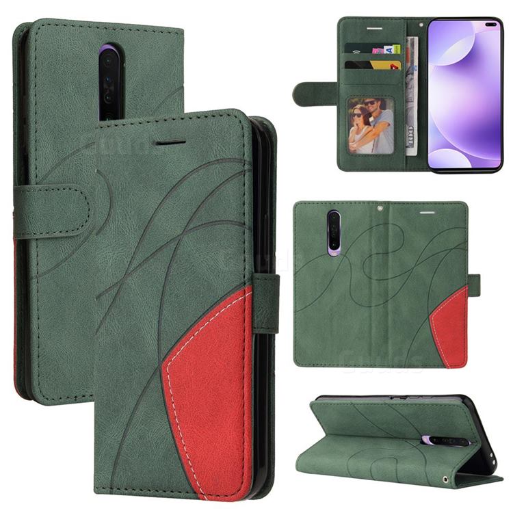 Luxury Two-color Stitching Leather Wallet Case Cover for Xiaomi Redmi K30 - Green