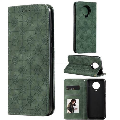 Intricate Embossing Four Leaf Clover Leather Wallet Case for Xiaomi Redmi K30 Pro - Blackish Green