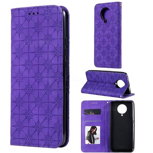 Intricate Embossing Four Leaf Clover Leather Wallet Case for Xiaomi Redmi K30 Pro - Purple