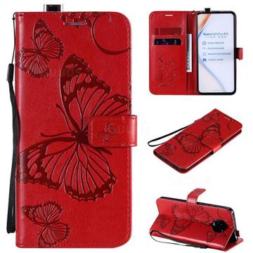 Embossing 3D Butterfly Leather Wallet Case for Xiaomi Redmi K30 Pro - Red