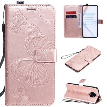 Embossing 3D Butterfly Leather Wallet Case for Xiaomi Redmi K30 Pro - Rose Gold