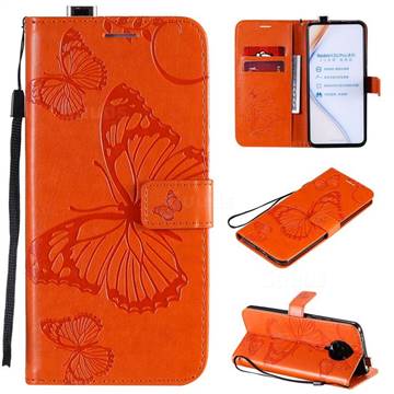 Embossing 3D Butterfly Leather Wallet Case for Xiaomi Redmi K30 Pro - Orange