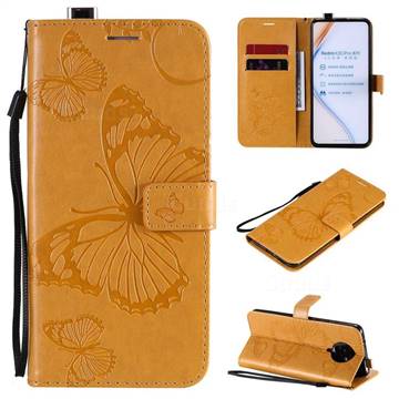 Embossing 3D Butterfly Leather Wallet Case for Xiaomi Redmi K30 Pro - Yellow
