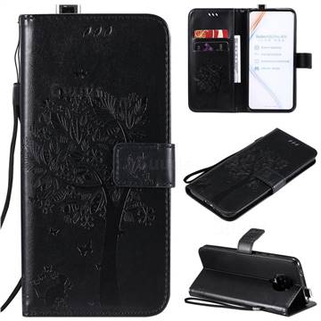 Embossing Butterfly Tree Leather Wallet Case for Xiaomi Redmi K30 Pro - Black
