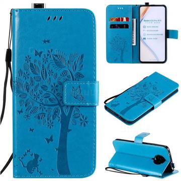 Embossing Butterfly Tree Leather Wallet Case for Xiaomi Redmi K30 Pro - Blue
