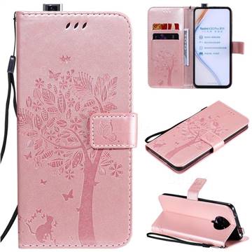 Embossing Butterfly Tree Leather Wallet Case for Xiaomi Redmi K30 Pro - Rose Pink