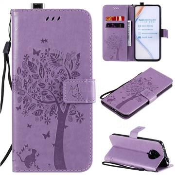 Embossing Butterfly Tree Leather Wallet Case for Xiaomi Redmi K30 Pro - Violet