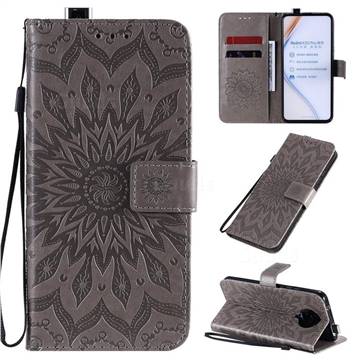 Embossing Sunflower Leather Wallet Case for Xiaomi Redmi K30 Pro - Gray