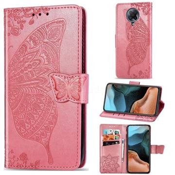 Embossing Mandala Flower Butterfly Leather Wallet Case for Xiaomi Redmi K30 Pro - Pink