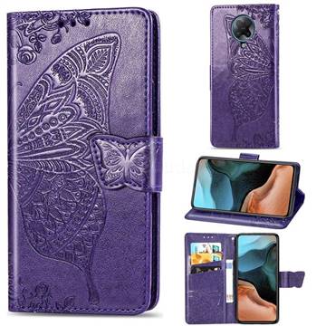 Embossing Mandala Flower Butterfly Leather Wallet Case for Xiaomi Redmi K30 Pro - Dark Purple