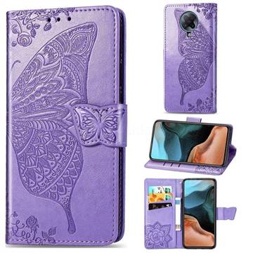 Embossing Mandala Flower Butterfly Leather Wallet Case for Xiaomi Redmi K30 Pro - Light Purple