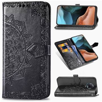 Embossing Imprint Mandala Flower Leather Wallet Case for Xiaomi Redmi K30 Pro - Black