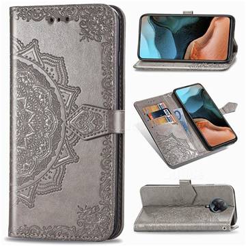 Embossing Imprint Mandala Flower Leather Wallet Case for Xiaomi Redmi K30 Pro - Gray