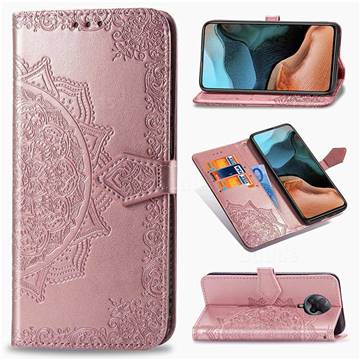 Embossing Imprint Mandala Flower Leather Wallet Case for Xiaomi Redmi K30 Pro - Rose Gold