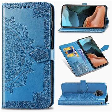 Embossing Imprint Mandala Flower Leather Wallet Case for Xiaomi Redmi K30 Pro - Blue
