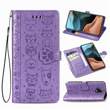 Embossing Dog Paw Kitten and Puppy Leather Wallet Case for Xiaomi Redmi K30 Pro - Purple