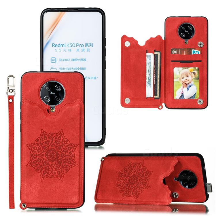 Luxury Mandala Multi-function Magnetic Card Slots Stand Leather Back Cover for Xiaomi Redmi K30 Pro - Red