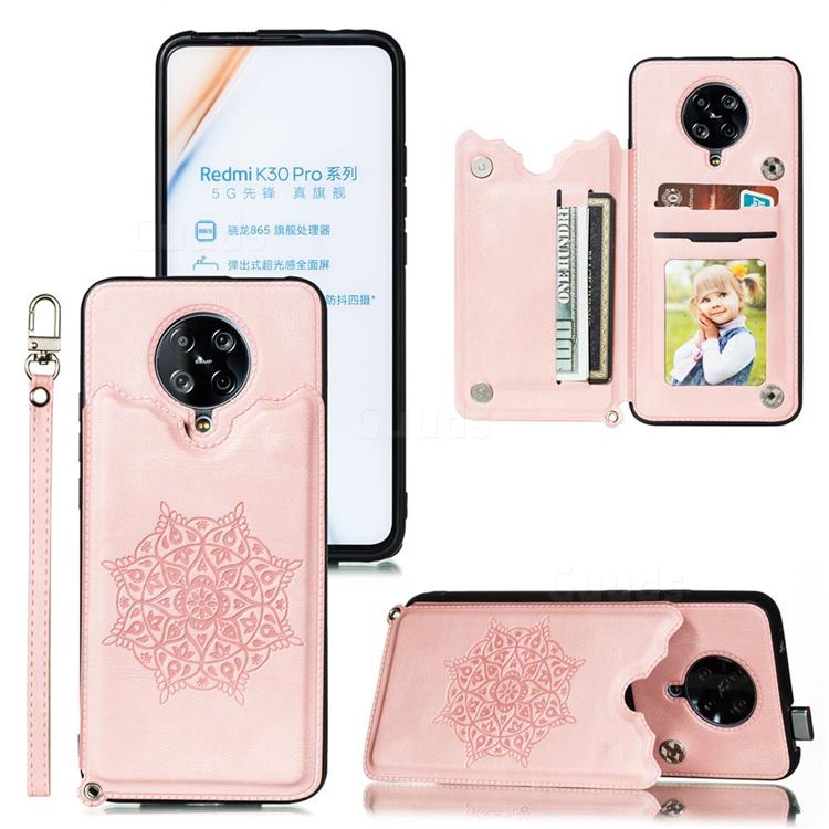 Luxury Mandala Multi-function Magnetic Card Slots Stand Leather Back Cover for Xiaomi Redmi K30 Pro - Rose Gold