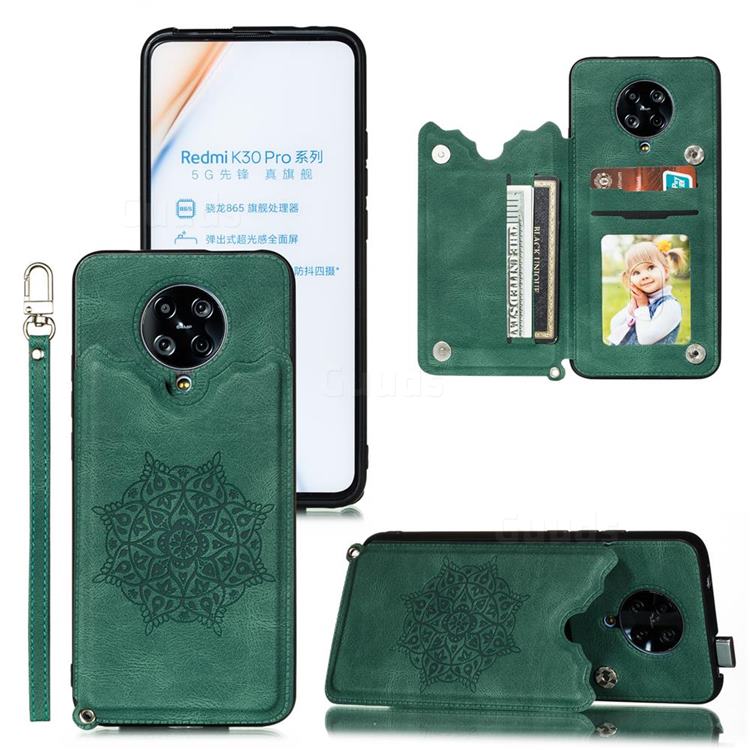 Luxury Mandala Multi-function Magnetic Card Slots Stand Leather Back Cover for Xiaomi Redmi K30 Pro - Green