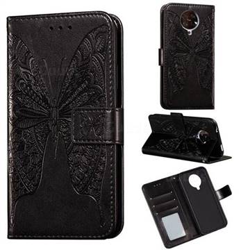 Intricate Embossing Vivid Butterfly Leather Wallet Case for Xiaomi Redmi K30 Pro - Black