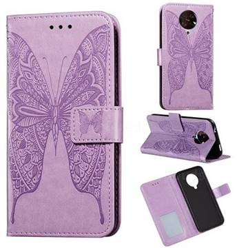 Intricate Embossing Vivid Butterfly Leather Wallet Case for Xiaomi Redmi K30 Pro - Purple