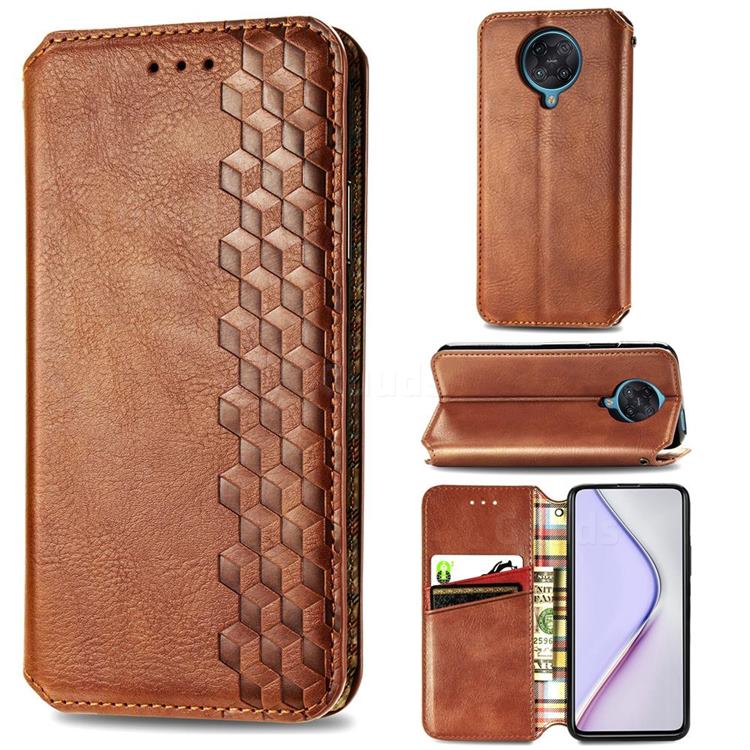 Ultra Slim Fashion Business Card Magnetic Automatic Suction Leather Flip Cover for Xiaomi Redmi K30 Pro - Brown