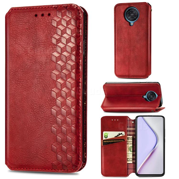 Ultra Slim Fashion Business Card Magnetic Automatic Suction Leather Flip Cover for Xiaomi Redmi K30 Pro - Red