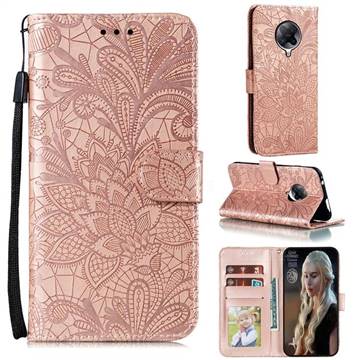 Intricate Embossing Lace Jasmine Flower Leather Wallet Case for Xiaomi Redmi K30 Pro - Rose Gold