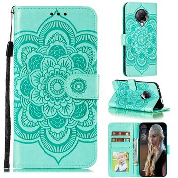 Intricate Embossing Datura Solar Leather Wallet Case for Xiaomi Redmi K30 Pro - Green