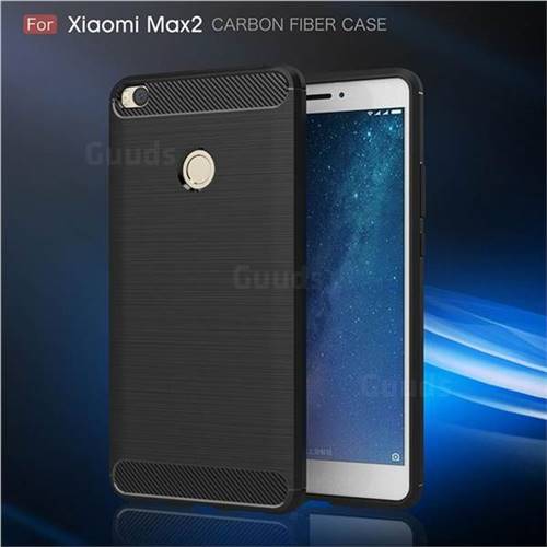 Luxury Carbon Fiber Brushed Wire Drawing Silicone TPU Back Cover for Xiaomi Mi Max 2 (Black)