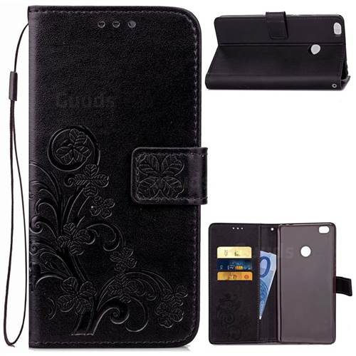 Embossing Imprint Four-Leaf Clover Leather Wallet Case for Xiaomi Mi Max 2 - Black