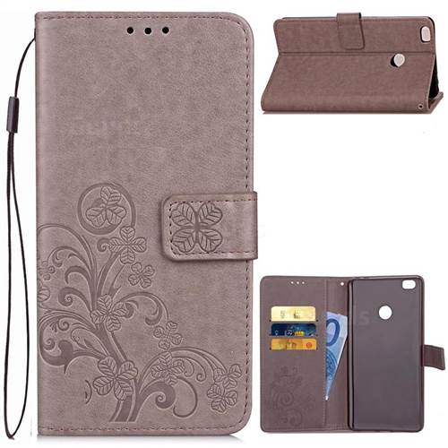 Embossing Imprint Four-Leaf Clover Leather Wallet Case for Xiaomi Mi Max 2 - Grey