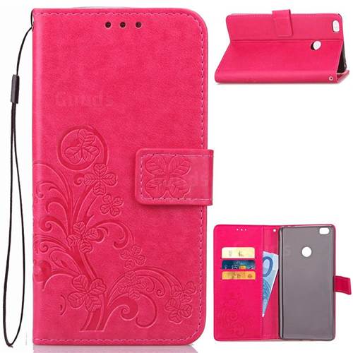 Embossing Imprint Four-Leaf Clover Leather Wallet Case for Xiaomi Mi Max 2 - Rose