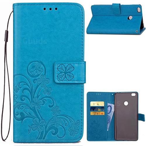 Embossing Imprint Four-Leaf Clover Leather Wallet Case for Xiaomi Mi Max 2 - Blue