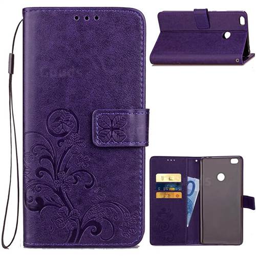 Embossing Imprint Four-Leaf Clover Leather Wallet Case for Xiaomi Mi Max 2 - Purple