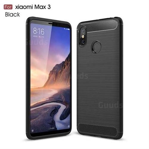 Luxury Carbon Fiber Brushed Wire Drawing Silicone TPU Back Cover for Xiaomi Mi Max 3 - Black