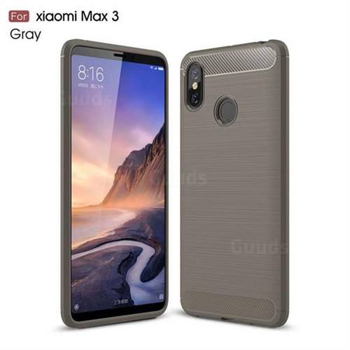 Luxury Carbon Fiber Brushed Wire Drawing Silicone TPU Back Cover for Xiaomi Mi Max 3 - Gray