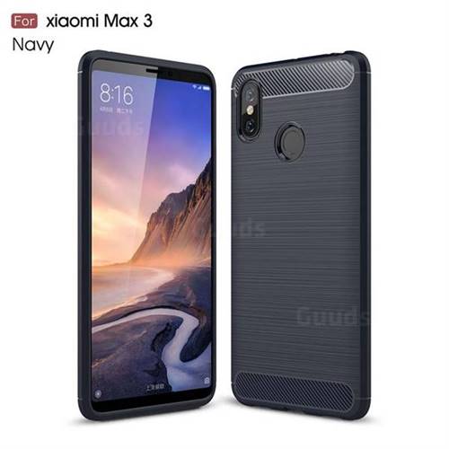 Luxury Carbon Fiber Brushed Wire Drawing Silicone TPU Back Cover for Xiaomi Mi Max 3 - Navy